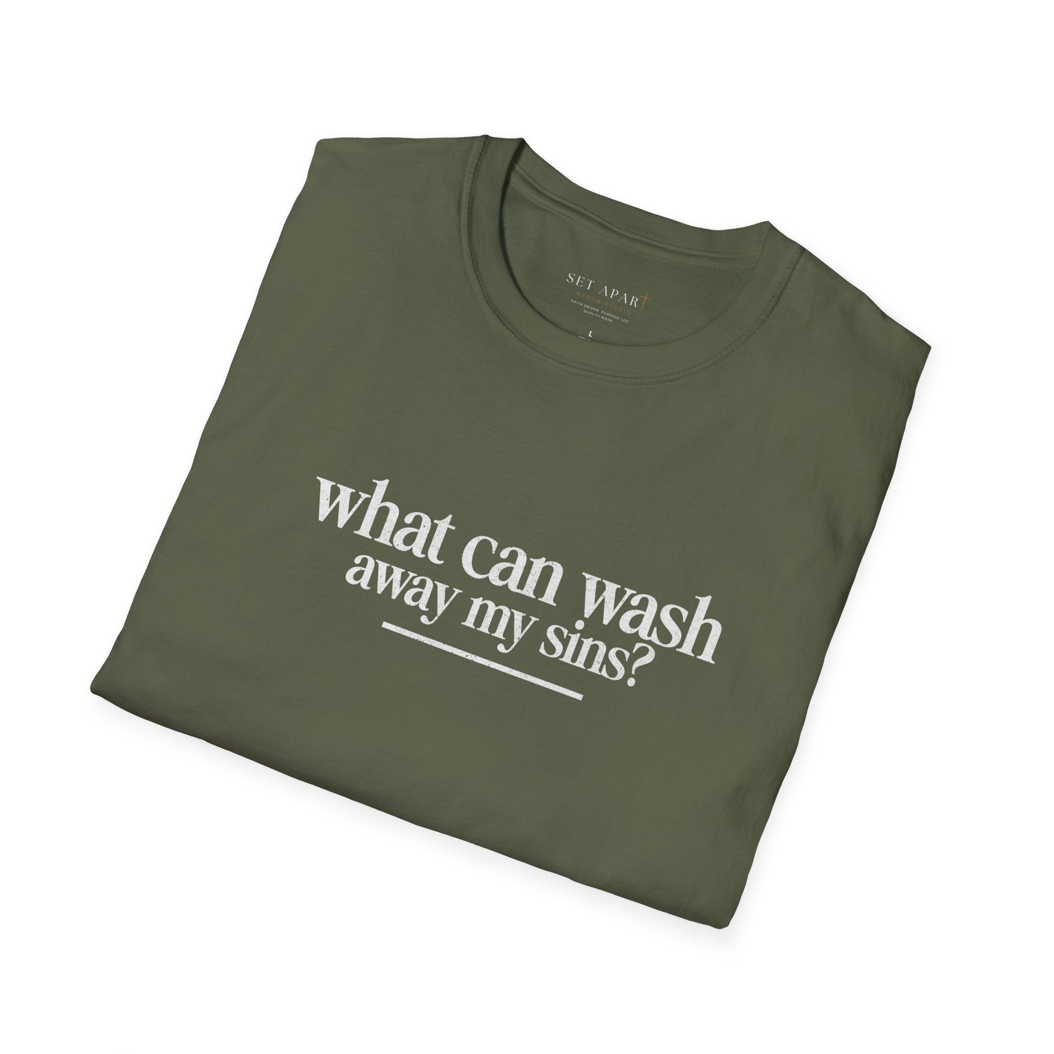 Christian T-Shirt "What Can Wash Away My Sins? — Nothing But the Blood of Jesus"