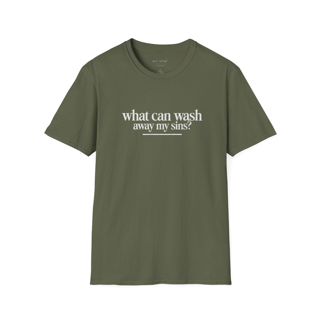 Christian T-Shirt "What Can Wash Away My Sins? — Nothing But the Blood of Jesus"
